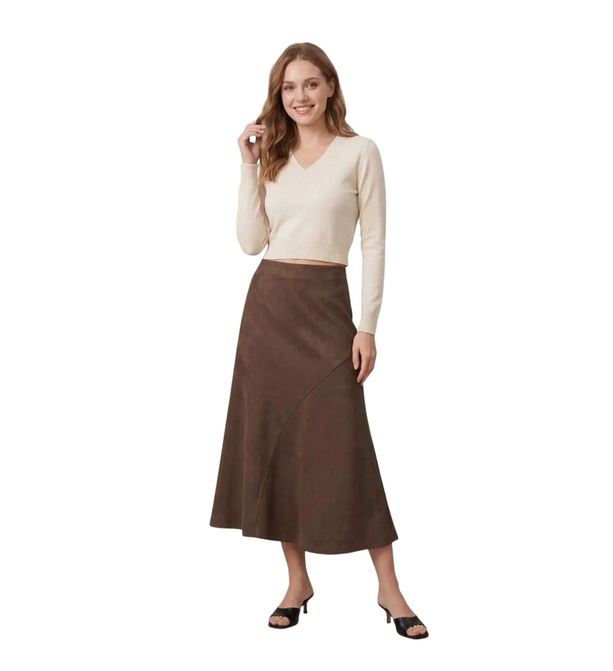 Chocolate Suede Midi Skirt