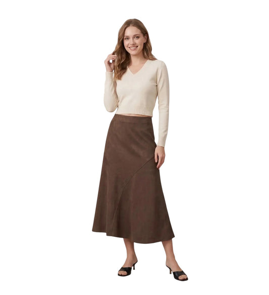 Chocolate Suede Midi Skirt