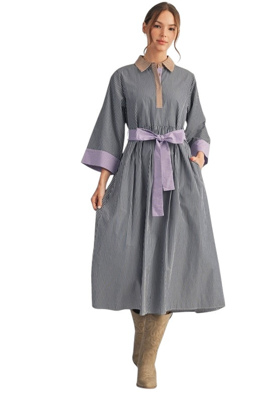 Dark Indigo Stripe Shirt Dress