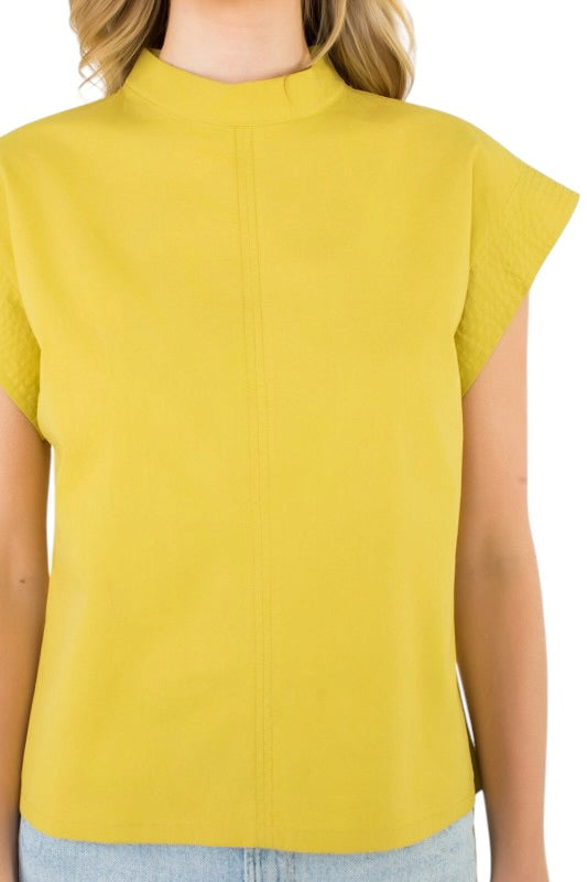 Stitched Cap Sleeve Poplin Top - 3 Colors