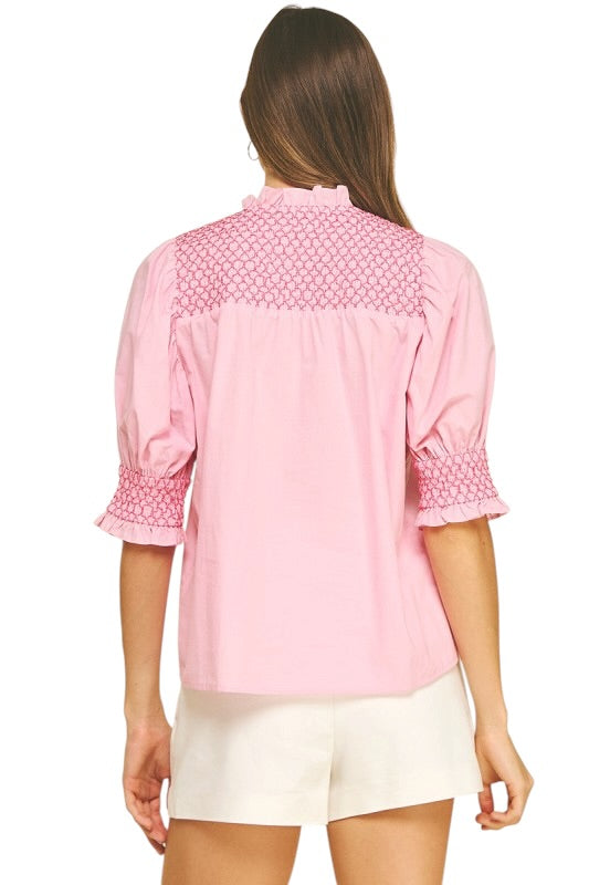Smocked Cotton Top in Pink