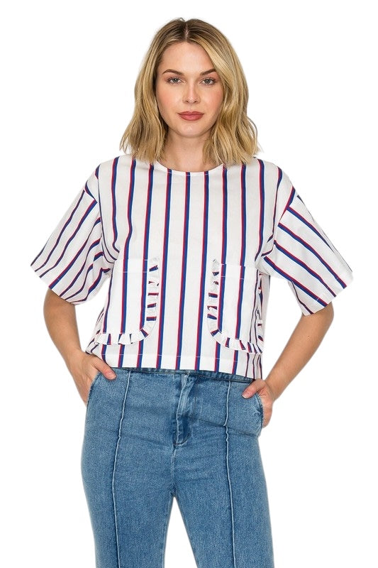 Red White & Blue Patch Top