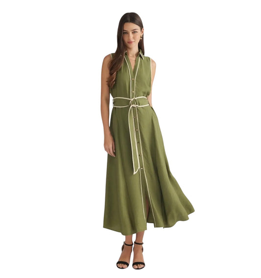 Sleeveless Olive Belted Midi