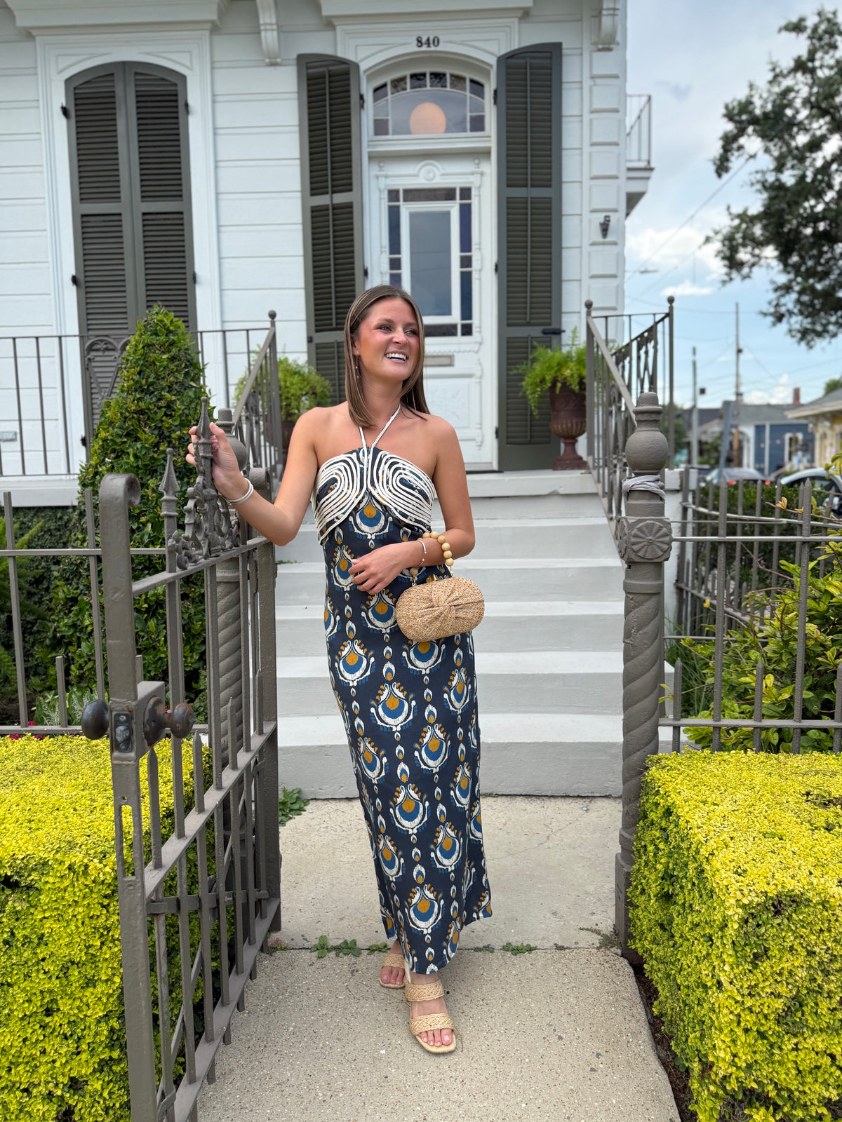 Navy Ikat Halter Midi