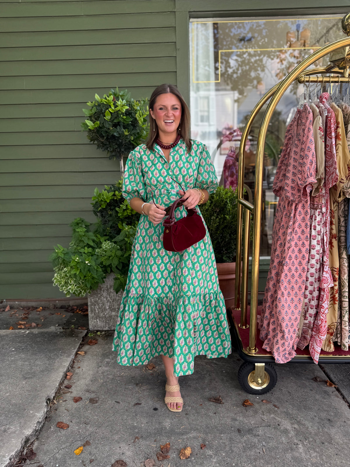 Meg Midi in Jade & Pink