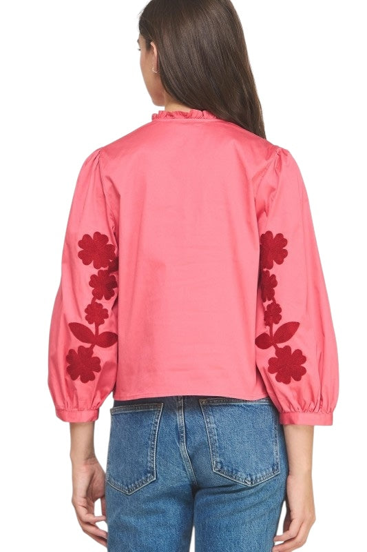 Embroidered Poplin Top- 2 Colors!!