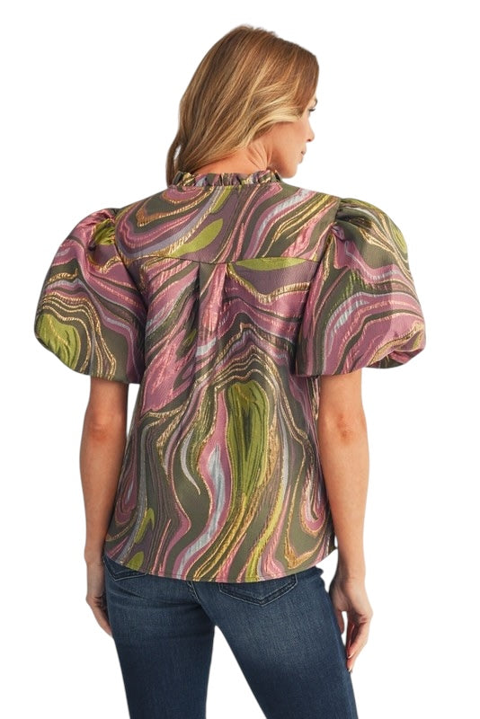 Olive & Pink Marble Jacquard Top