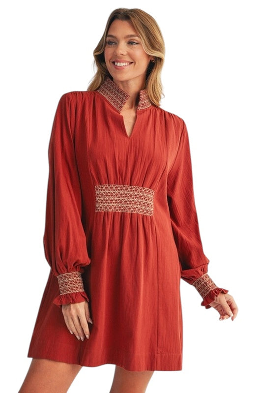 Smocked Detail Mini in Rust