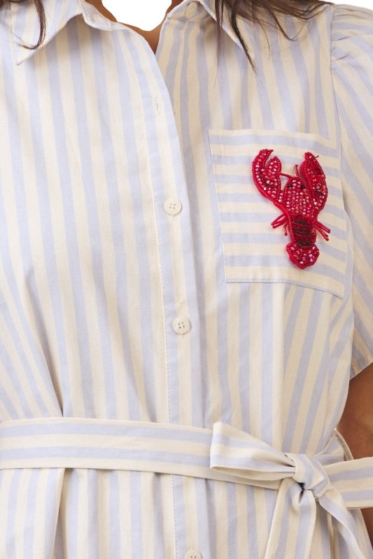 Beaded Crawfish Stripe Shirt Dress
