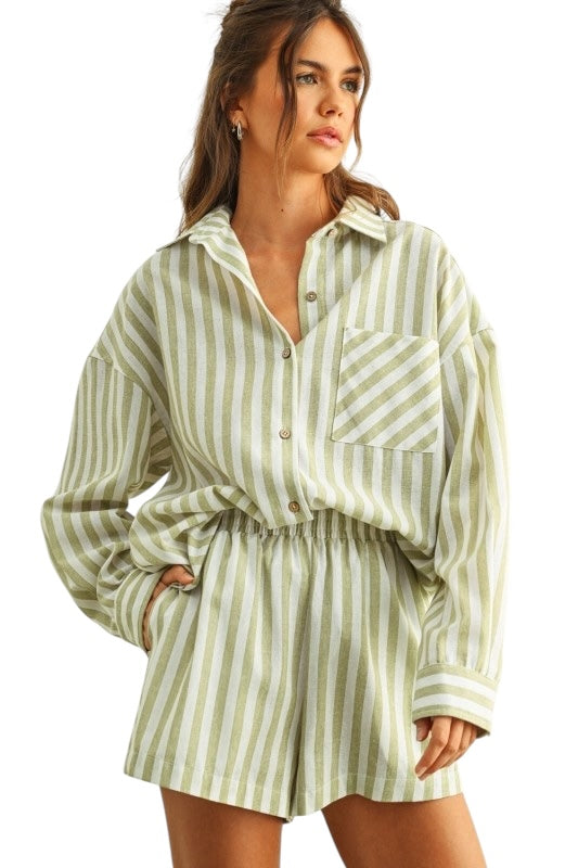 Sage Stripe Cotton Set
