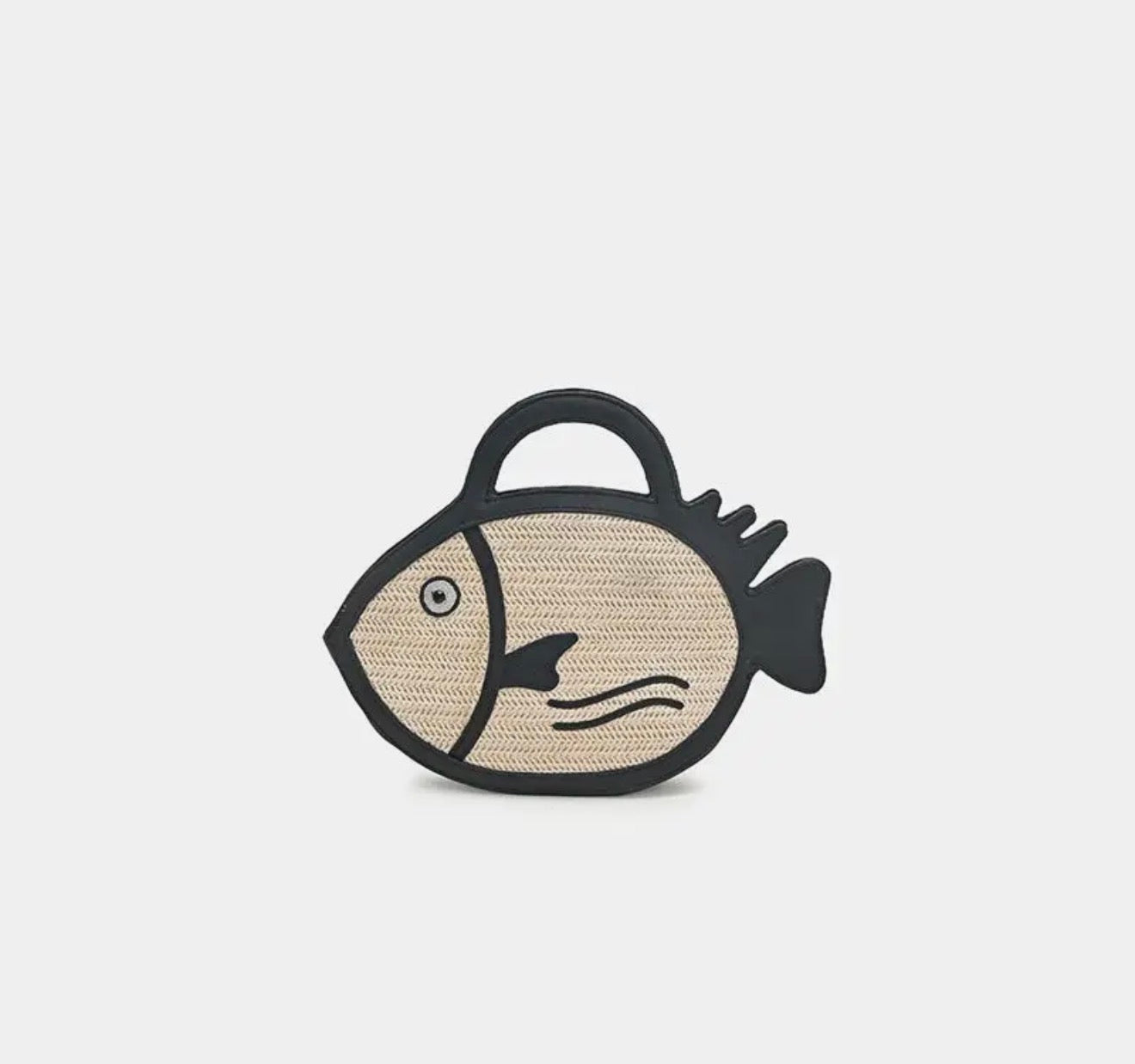 Raffia & Leather Fish Clutch- 2 Colors