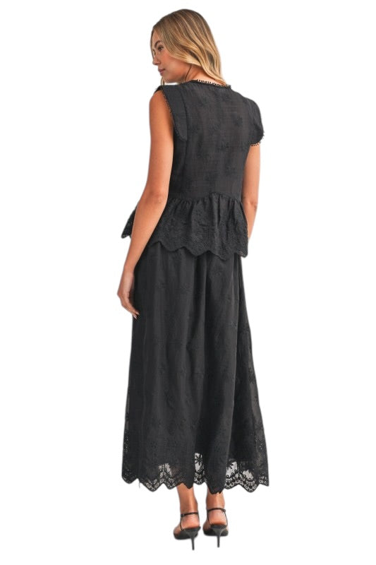Black Eyelet Skirt Set