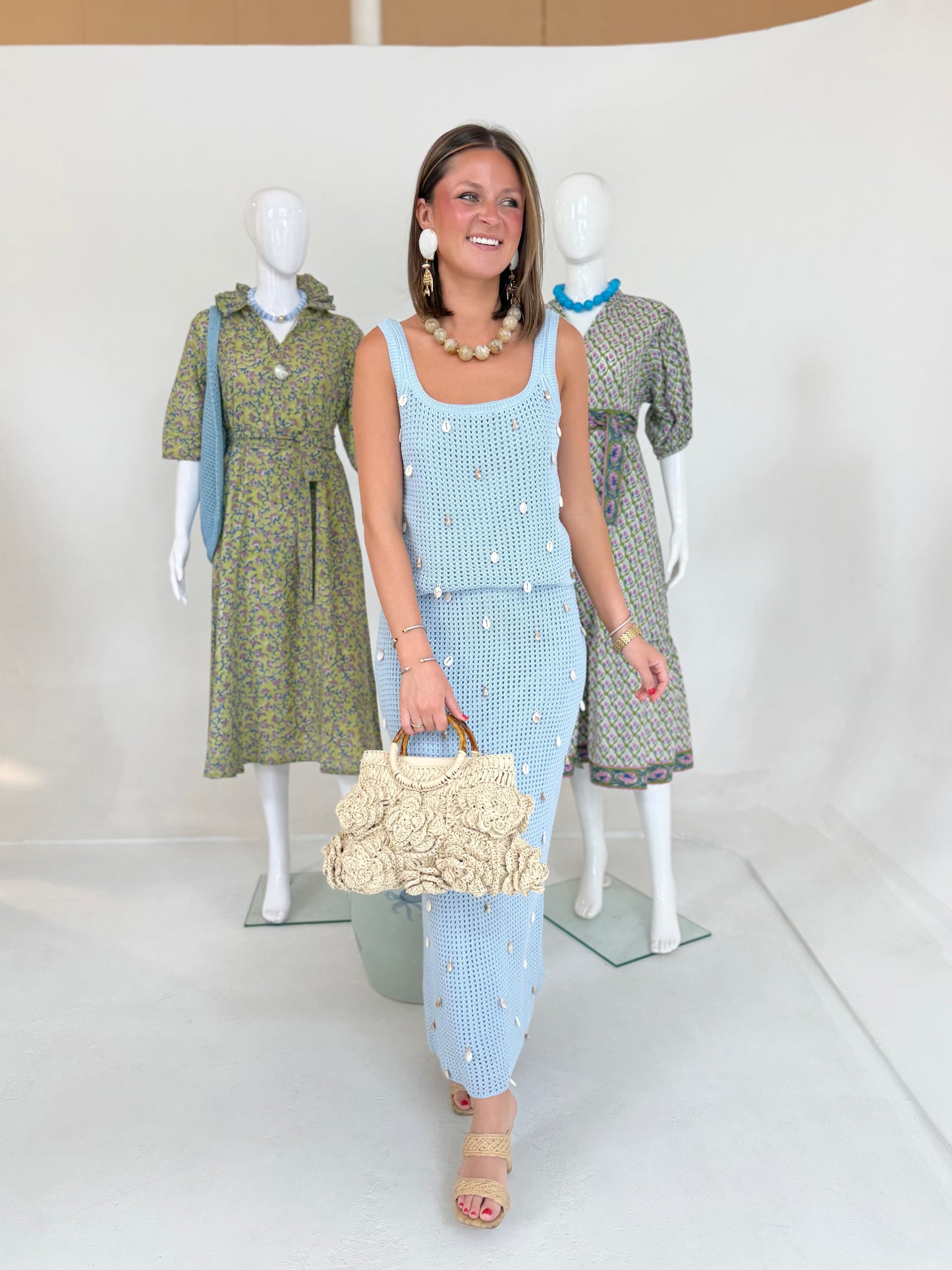 Blue Shell Embellished Knit Set