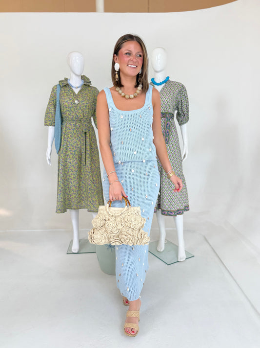 Blue Shell Embellished Knit Set