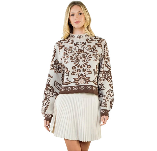 Chocolate & Cream Scallop Hem Sweater