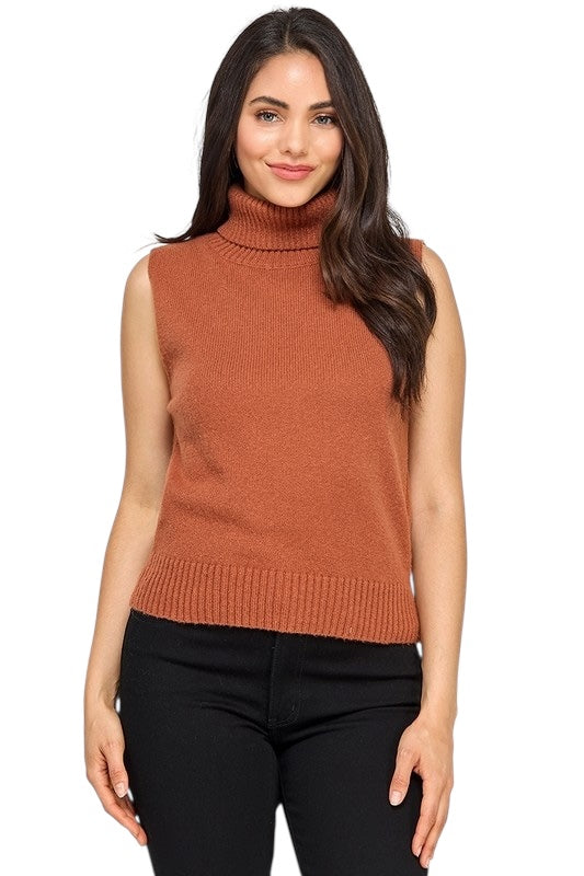 Brushed Knit Sleeveless Turtleneck