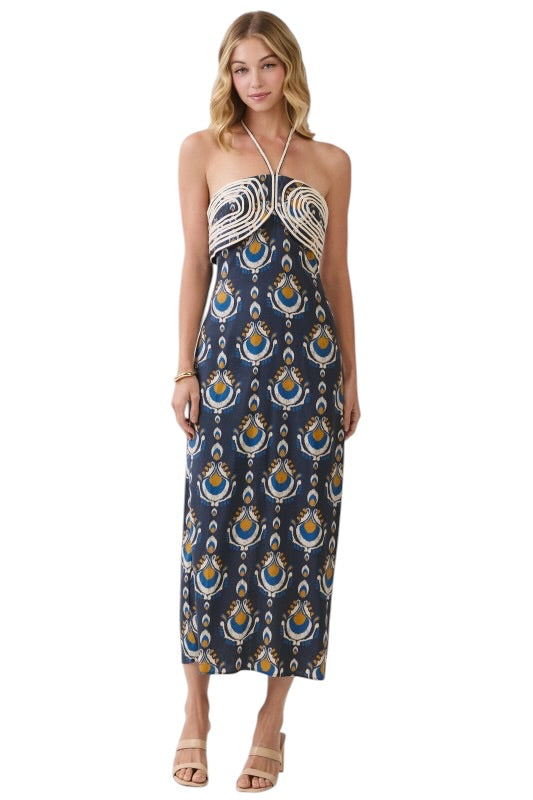 Navy Ikat Halter Midi