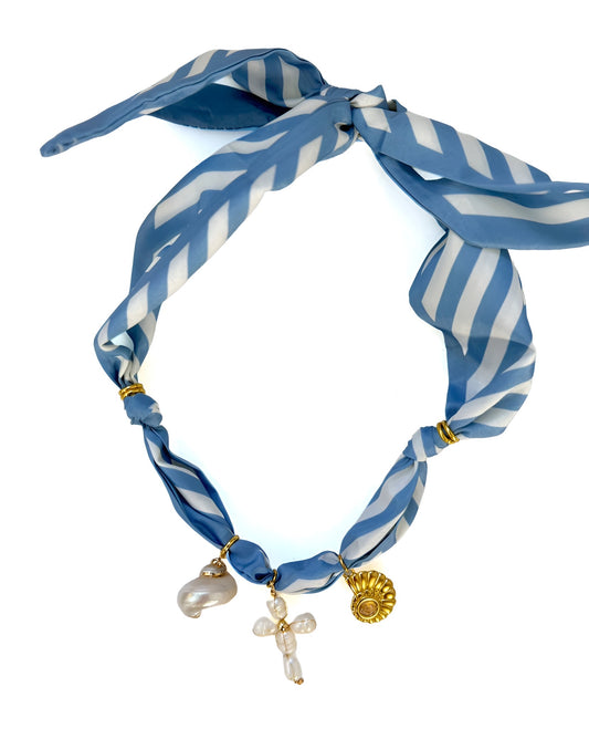 Scarf Necklace w/ 3 Nautical Charms