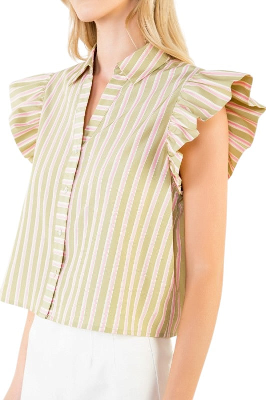 Flutter Sleeve Stripe Top - 2 Colors