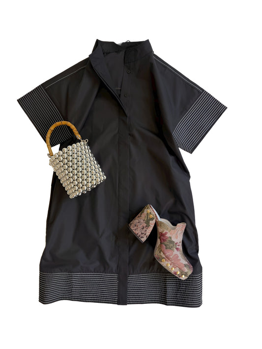 Stitched Poplin Shift in Black