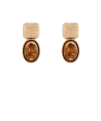 Square & Oval Stone Earring- 3 colors