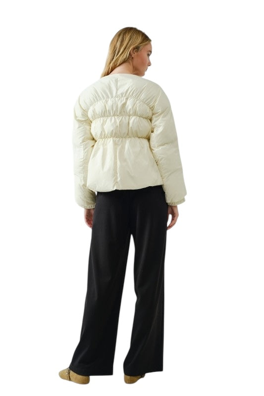 Tie Front Puffer Jacket- 2 Colors
