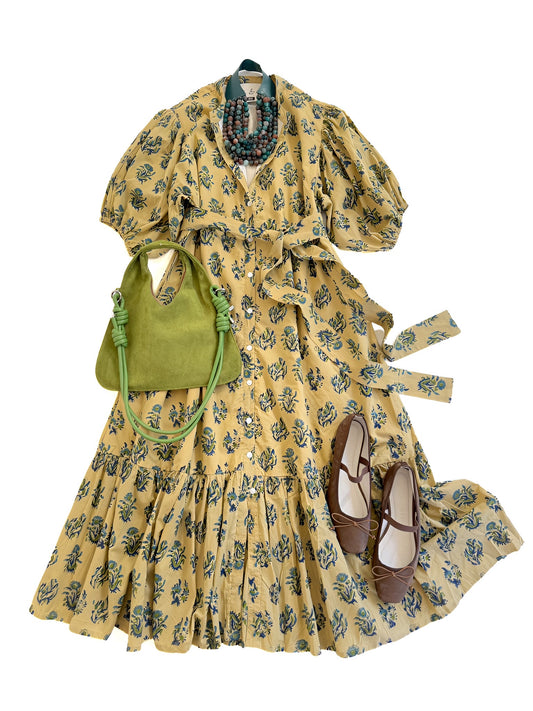 Meg Midi in Citron & Blue Florals