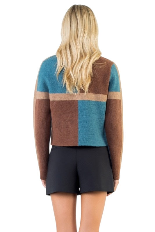 Brown & Blue Colorblock Cardigan