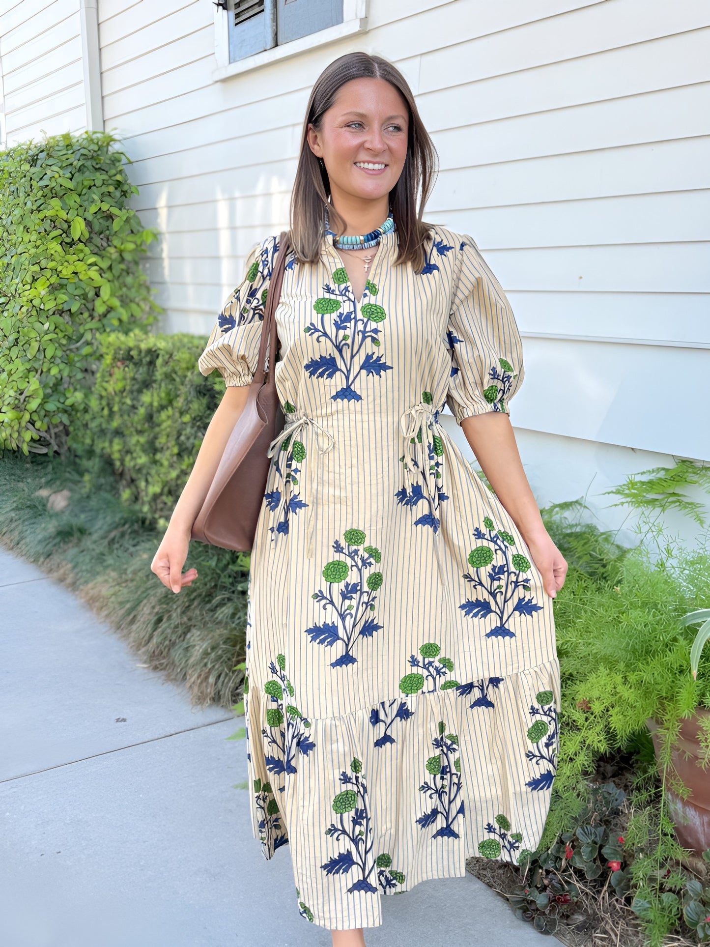 Dauphine Street Midi in Blue Stripe Citron Floral