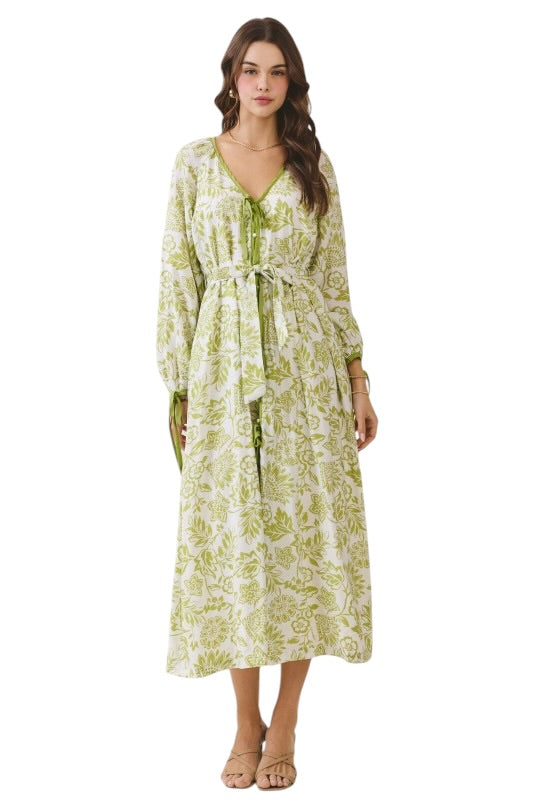 Green & White Florals Midi