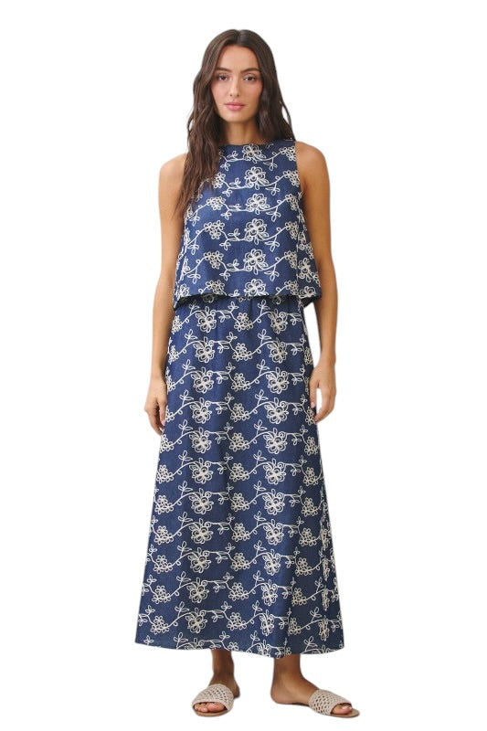 Denim Embroidery Tie Back Set