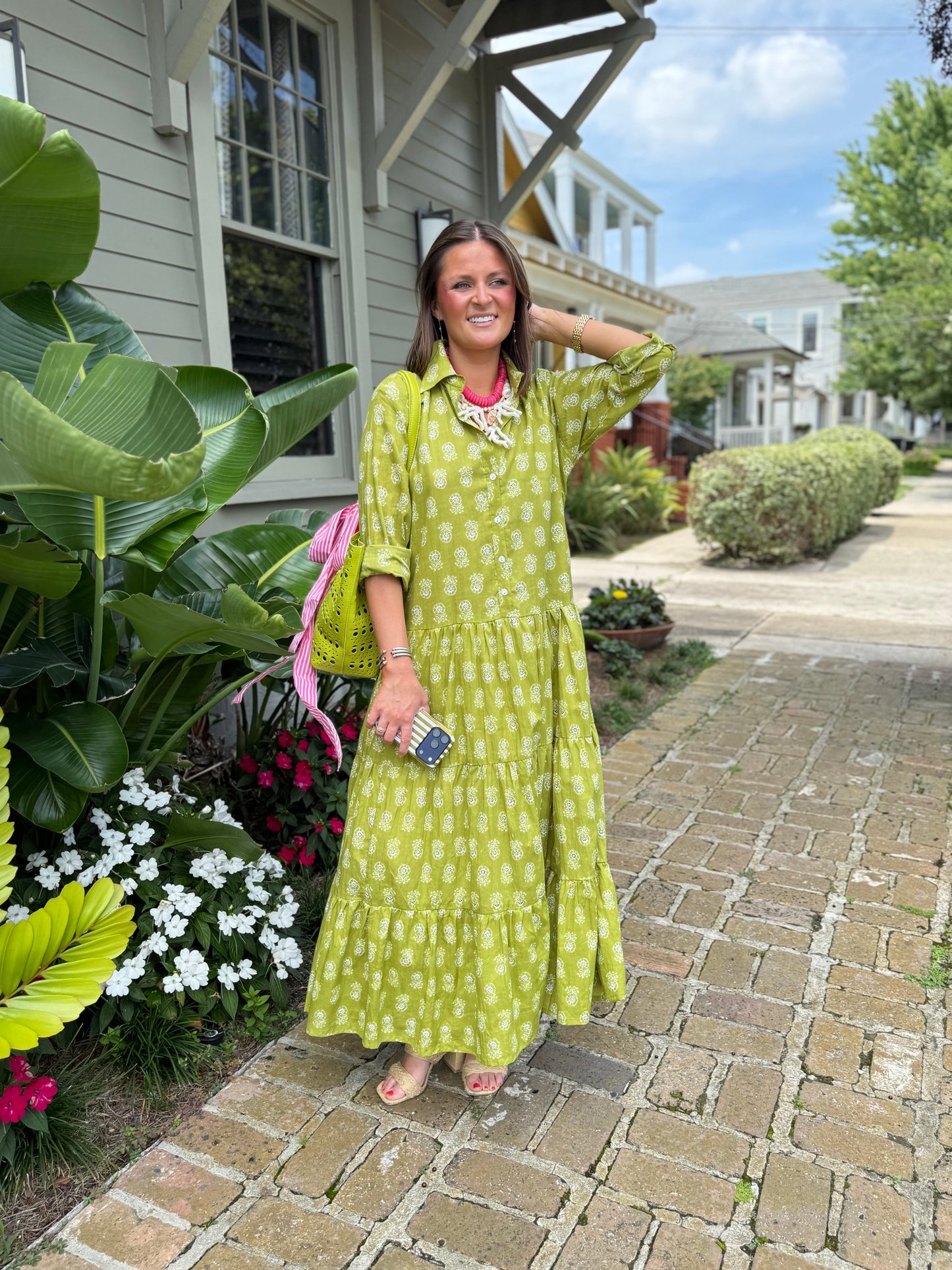 Octavia Street Shirt Dress in Lime