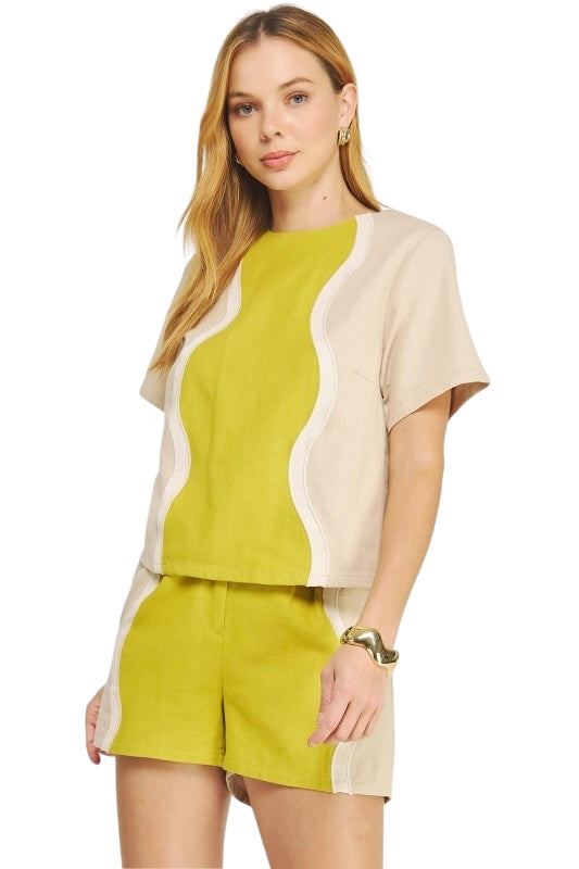 Wavy Colorblock Top- Lime