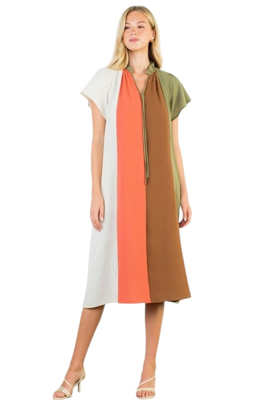 Colorblock Flutter Sleeve Midi