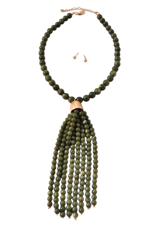 Beaded Tassel Necklace- 3 Colors