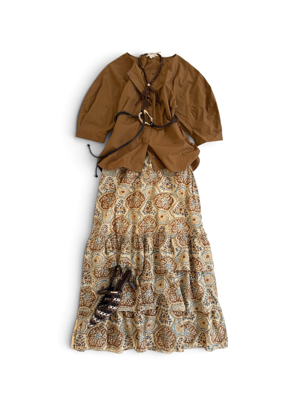 Basin Street Midi Skirt in Brown & Blue