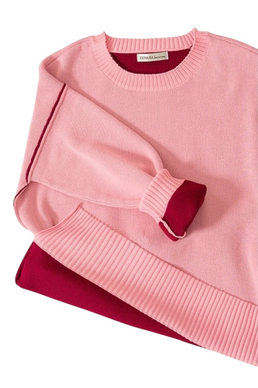 Contrast Color Tunic Sweater