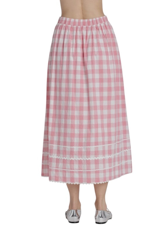Pink Gingham Midi Skirt