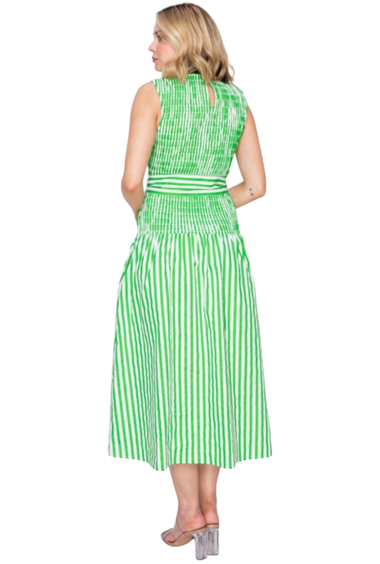 Green Stripe Smocked Midi
