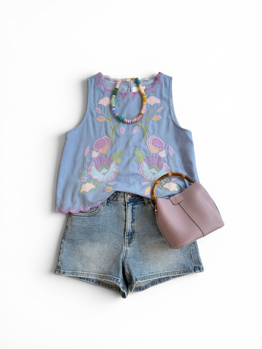 Scallop Embroidered Tank- 2 Colors