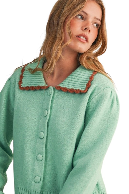 Aqua Scallop Collar Cardigan