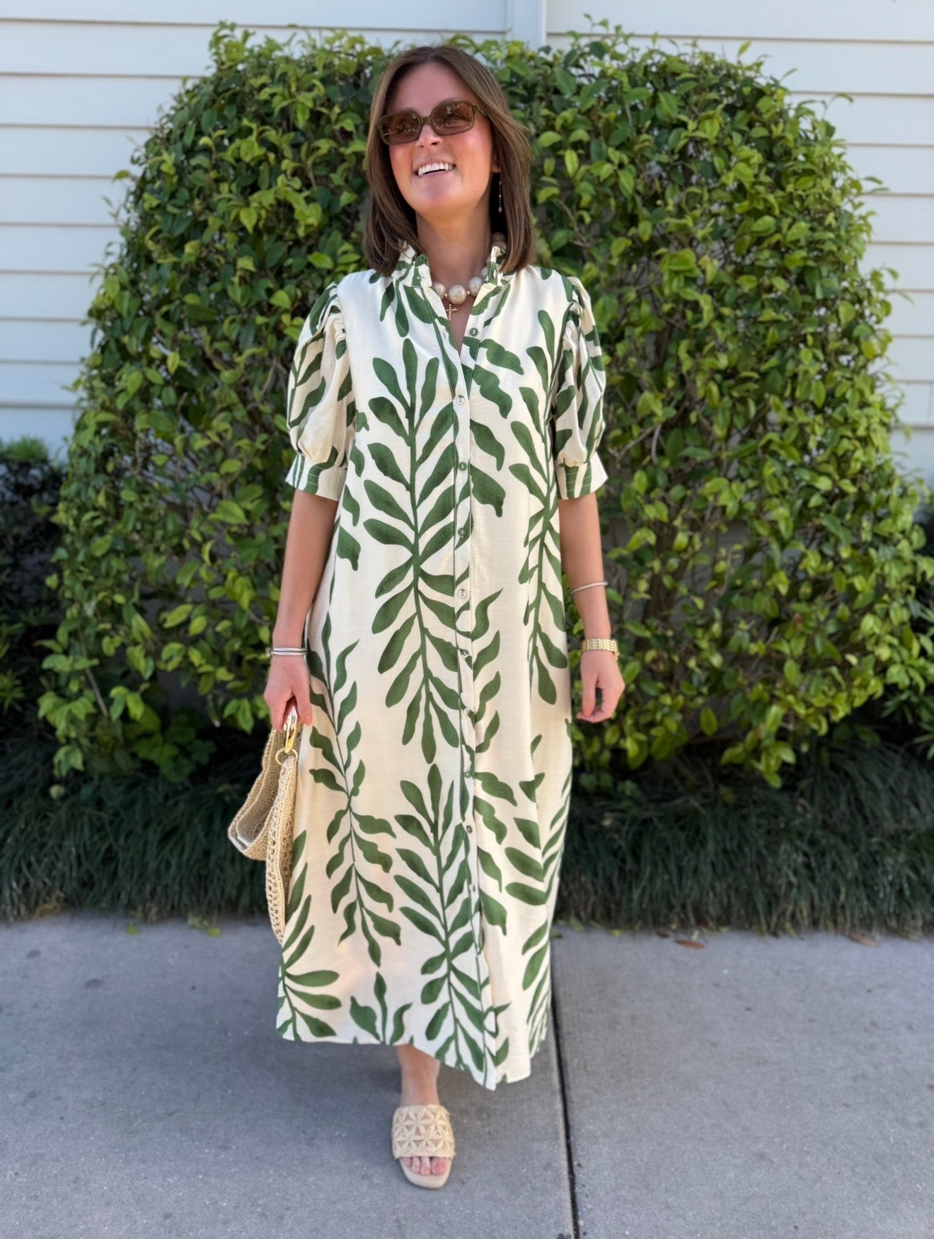 Olive Leaves Shirt Dress