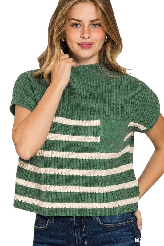 Cap Sleeve Stripe Sweater - 3 Colors
