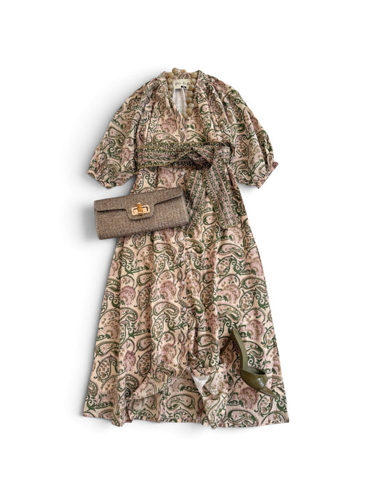 Caroline Midi in Olive Paisley