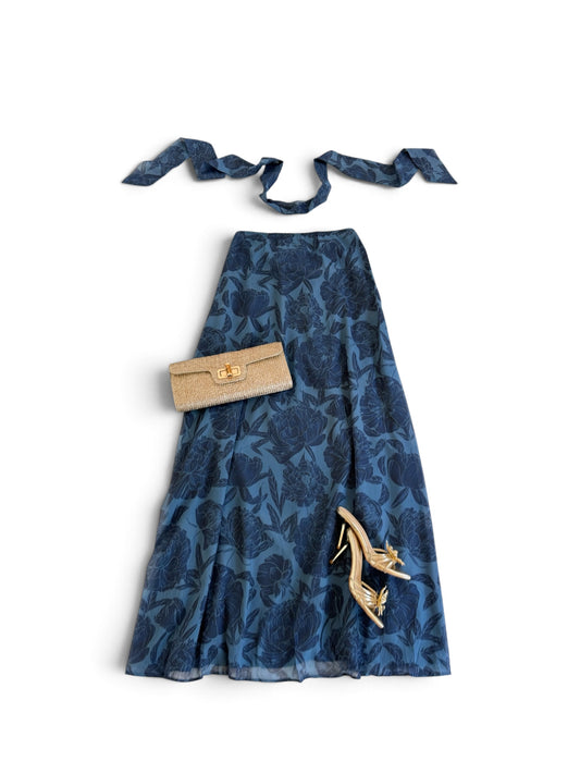 Strapless Peony Maxi in Navy