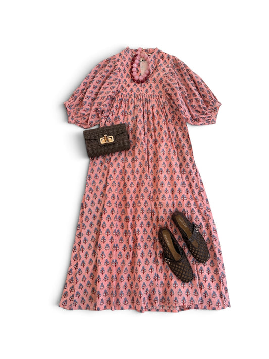 Joliet Midi in Pink BlockPrint