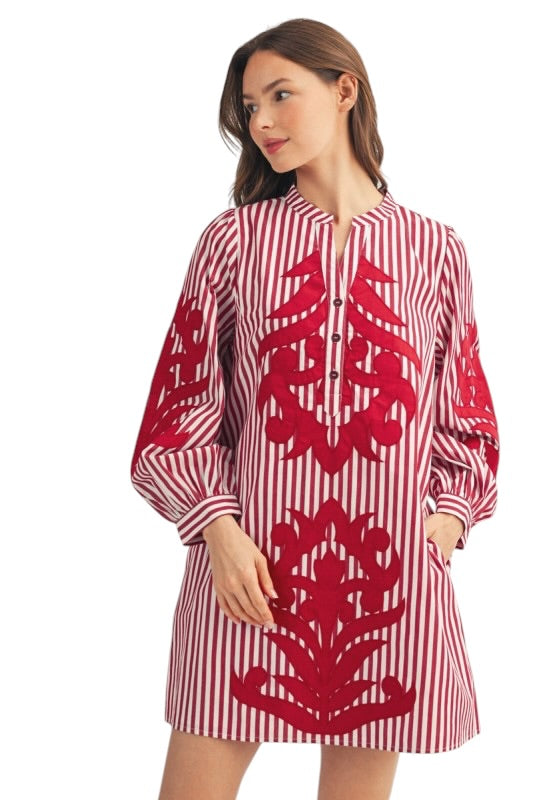 Crimson Stripe Baroque Appliqué Mini