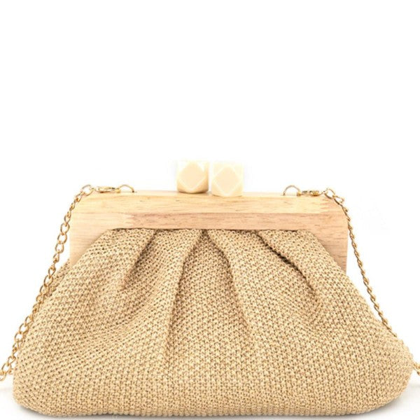 Wooden & Raffia Clutch - 3 Colors