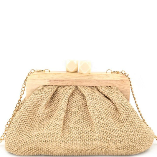 Wooden & Raffia Clutch - 3 Colors