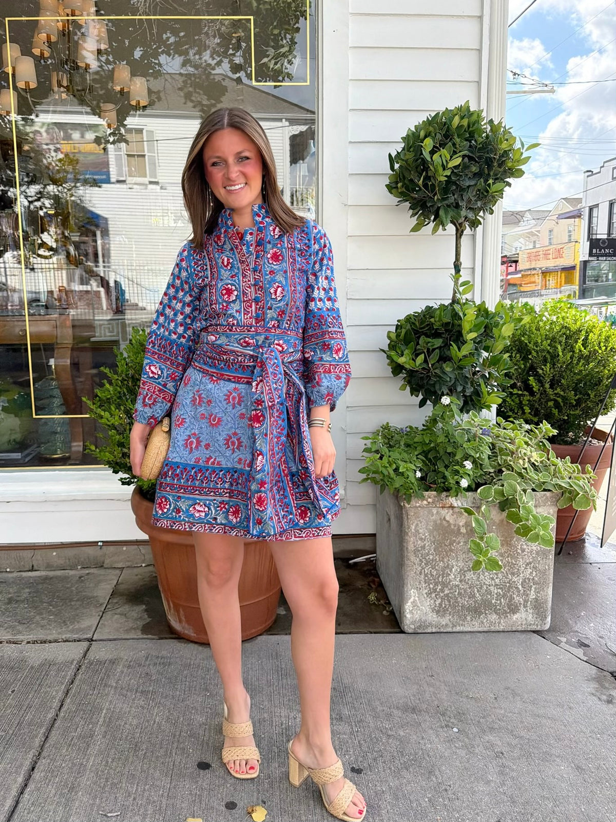 State Street Mini in Red & Blue Floral Vine